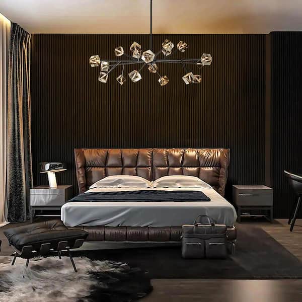 Gaen 18-Light Black Modern Glam Magic Bean Cluster Pendant Linear Sputnik Large Crystal Chandelier for Dining Room