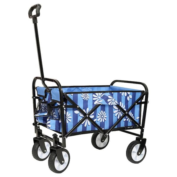 Unbranded 3 cu. ft. Strap Collapsible Foldable Wagon Cart Steel Garden Cart Supports 225 lbs. Blue