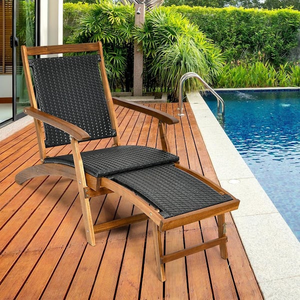 ANGELES HOME Patio Wicker PE Rattan Folding Lounge Chair