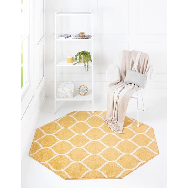 Trellis Frieze Rounded Yellow 7 ft. 10 in. x 7 ft. 10 in. Area Rug