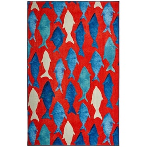 Coastal Catch Red 8 ft. x 10 ft. Area Rug