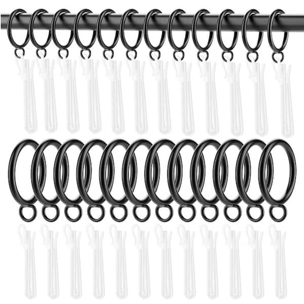 1.25 in. Black Metal Curtain Rings with Fabric-Friendly Plastic Hooks 30-Pack for Drapes Shower
