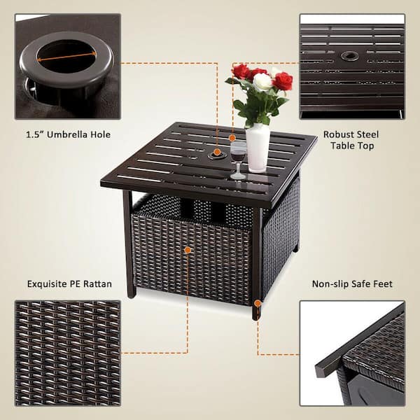 Brown Rattan Wicker Steel Side Table Deck Garden Patio Pool Furniture 