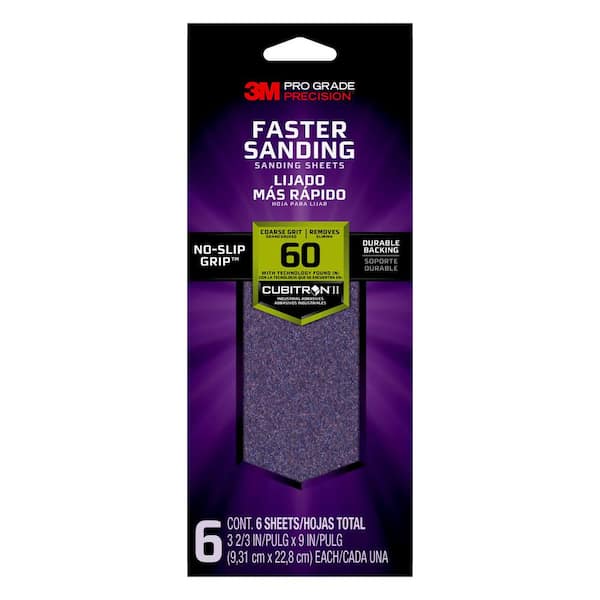 3M Pro Grade Precision Faster Sanding Sanding Sheets, 3 2/3 in x 9 in, 60 grit, Coarse, 6/pk