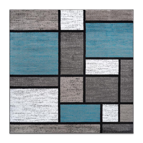 Alpine Blue 6 ft. 6 in. x 6 ft. 6 in. Square Contemporary Modern Boxes Area Rug