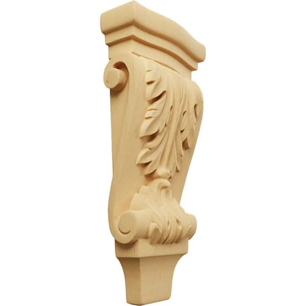 Ekena Millwork 1-3/4 in. x 4-3/4 in. x 10 in. Unfinished Wood Alder Small Acanthus Pilaster Wood Corbel