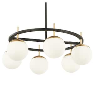Alluria 6-Light Weathered Black with Autumn Gold Chandelier with Etched Opal Glass Shade