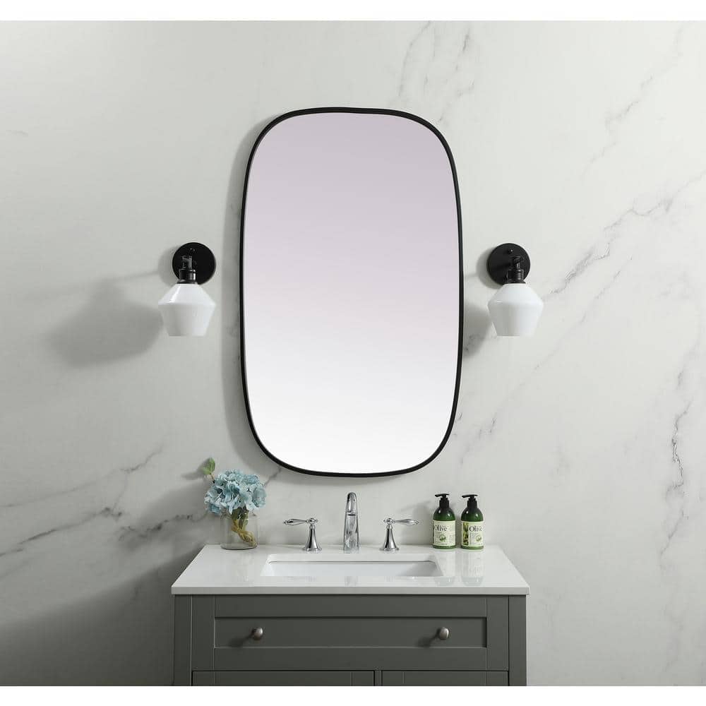 Black Metal Frame Oval Wall Mirror 24 x 40 Inch