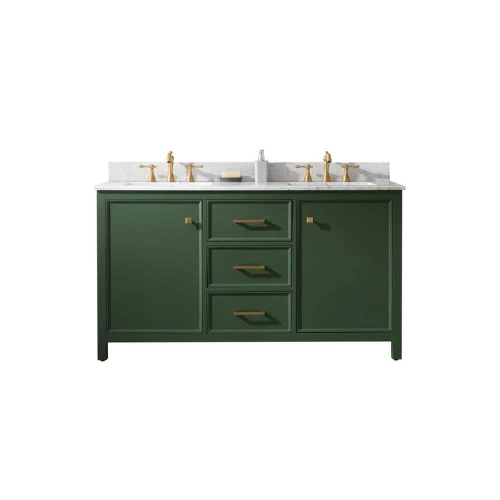 60 in. W x 22 in. D Vanity in Vogue Green with Marble Vanity Top in White with Double White Basins with Backsplash price history on PriceWatchPro