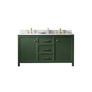 60 in. W x 22 in. D Vanity in Vogue Green with Marble Vanity Top in White with Double White Basins with Backsplash