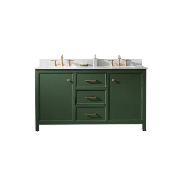 Legion Furniture 60 in. W x 22 in. D Vanity in Vogue Green with Marble Vanity Top in White with Double White Basins with Backsplash