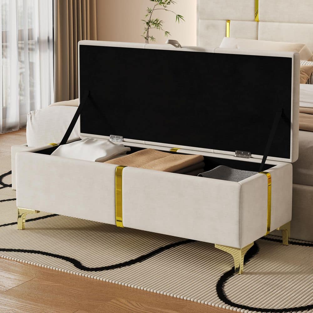 Harper & Bright Designs Beige 47.2 in. W Velvet Upholstered