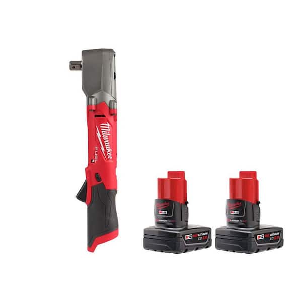 M12 FUEL 12V Lithium-Ion Brushless Cordless 1/2 in. Right Angle Impact Wrench with Pin Detent with (2) 3.0 Ah Batteries