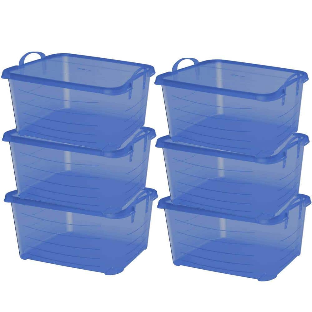 Blue 55 Quart Stackable Plastic Storage Bins with Lids, Set of 6