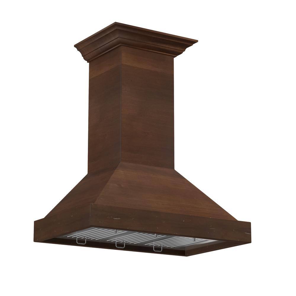 36" Distressed Walnut and Stainless Steel Wall Mounted Range Hood