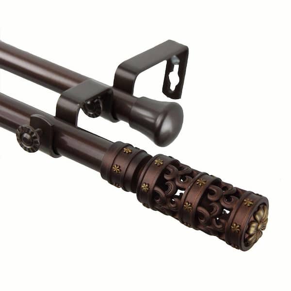 Rod Desyne 48 in. - 84 in. Telescoping Double Curtain Rod Kit in Cocoa with Whirl Finial
