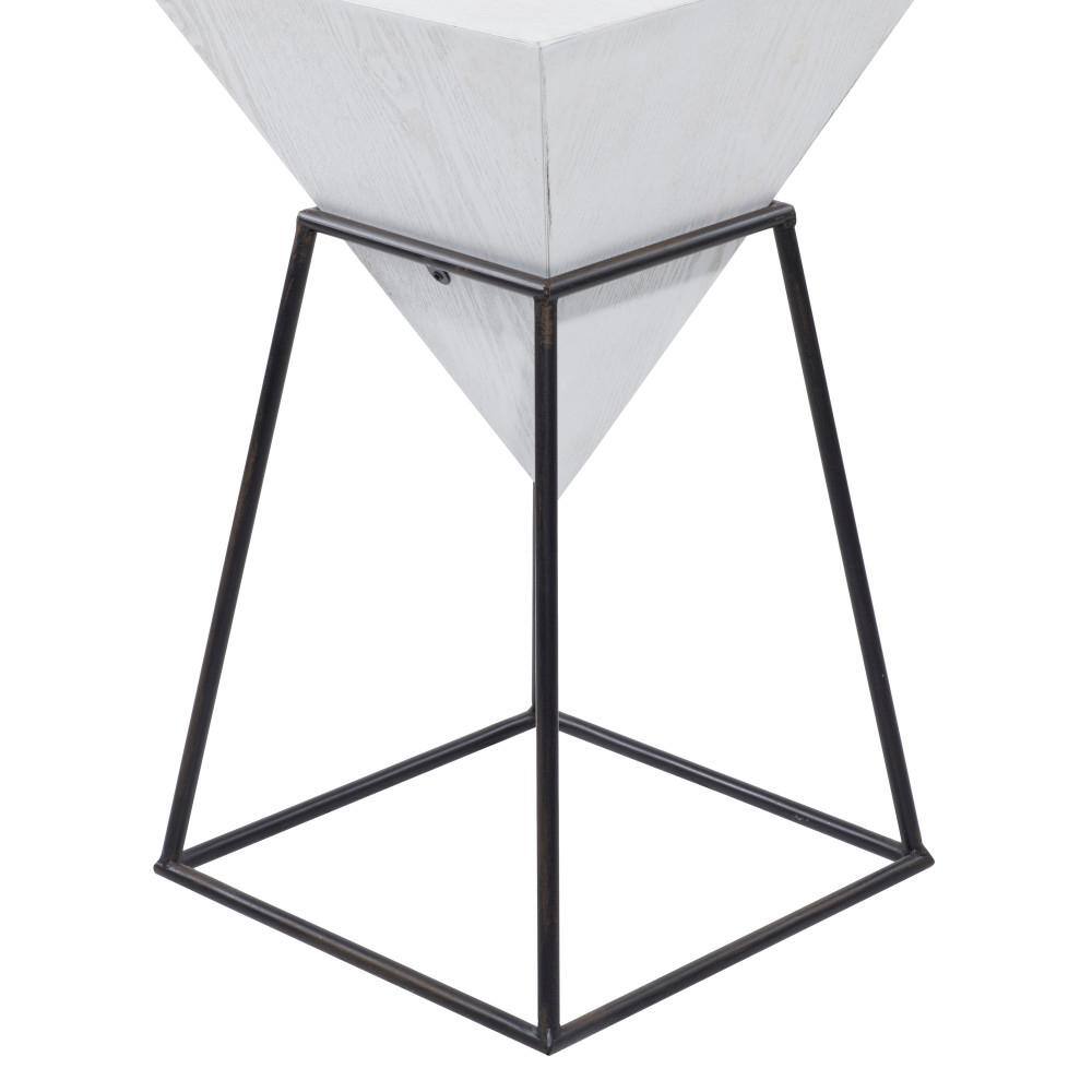 Triangular Wood and Metal Accent Table with White Top
