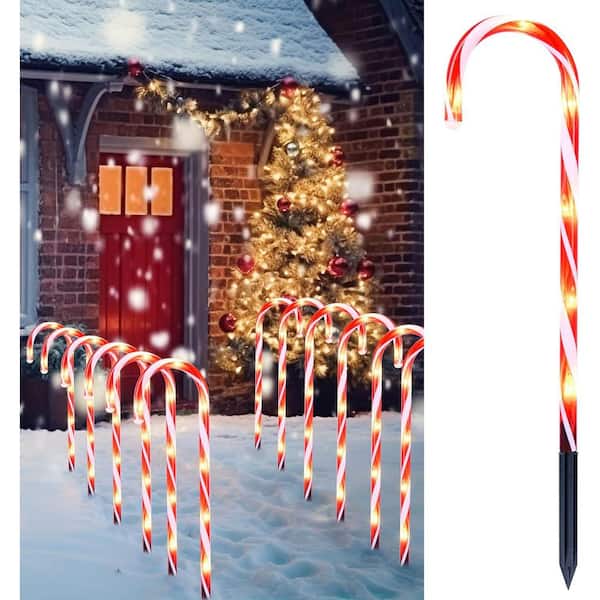 12 Piece Christmas Candy Cane Christmas Pathway Lights, 12 in. Christmas Stakes Lights