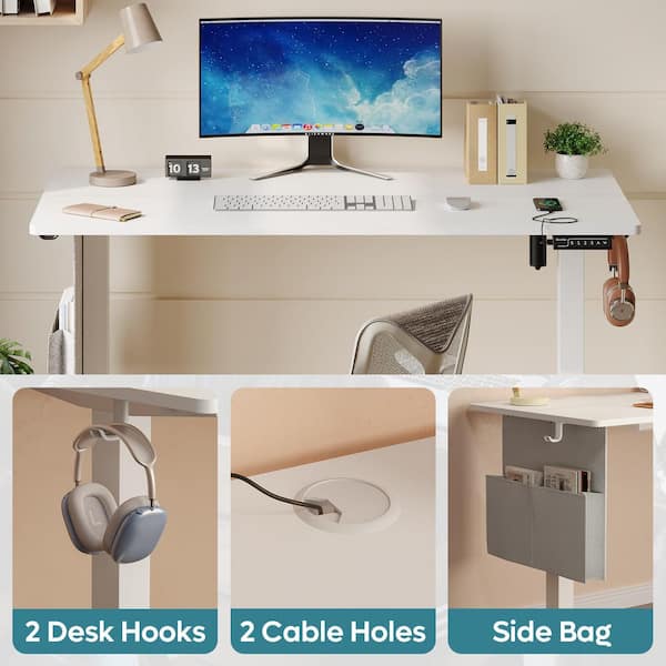 55.12 in. Rectangular Light Oak Wood Sit to Stand Desk with 3 Height Memory Presets and USB Port