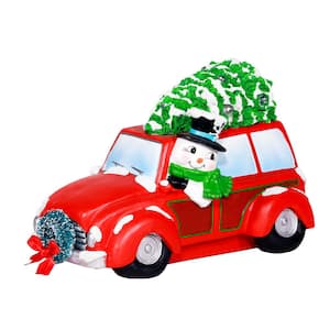 Snowman in Red Woody Car Decor with LED Lights