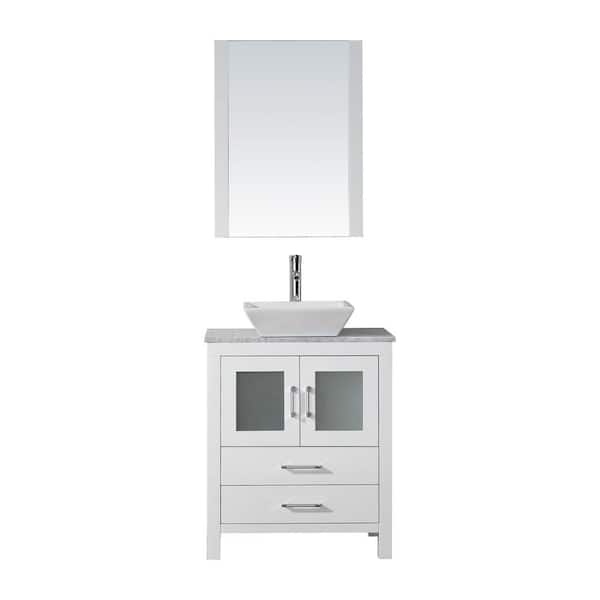 Virtu USA Dior 24 in. W Bath Vanity in White with Vanity Top in with Square Basin and Mirror