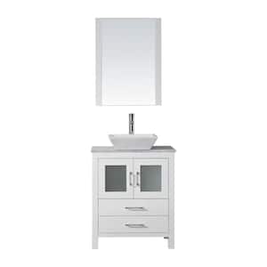 Dior 29 in. W Bath Vanity in White with Marble Vanity Top in White with Square Basin and Mirror