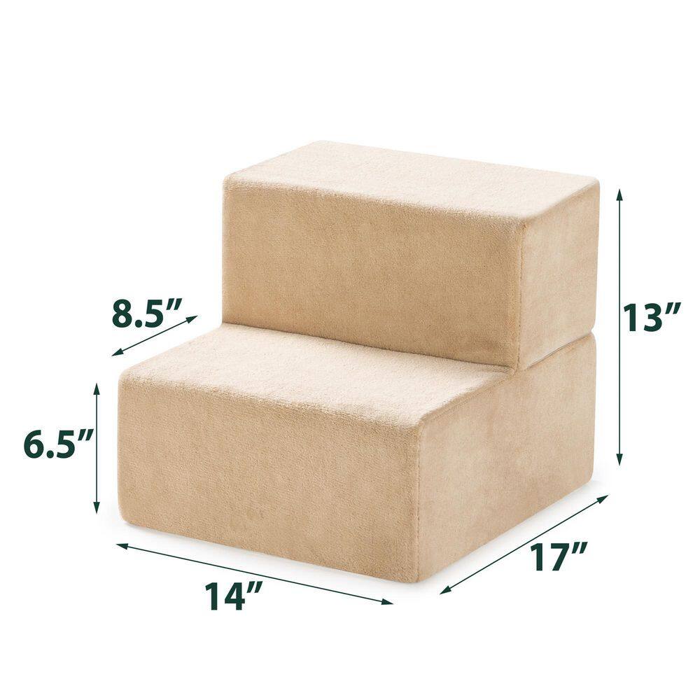 Beige 13" High-Density Foam 2-Step Pet Stairs