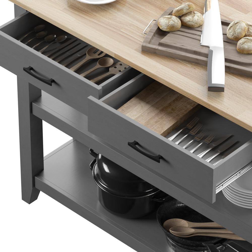 Antique Gray Modern Farmhouse Kitchen Island with Open Shelves