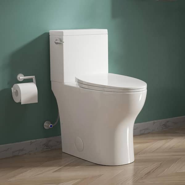 17 in. Chair Height Single Flush 1.28 GPF Elongated Toilet 2-Piece Skirted Toilet in White Toilet with Soft Close Seat