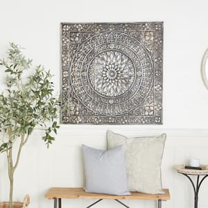 Metal Silver Scroll Wall Decor with Embossed Details