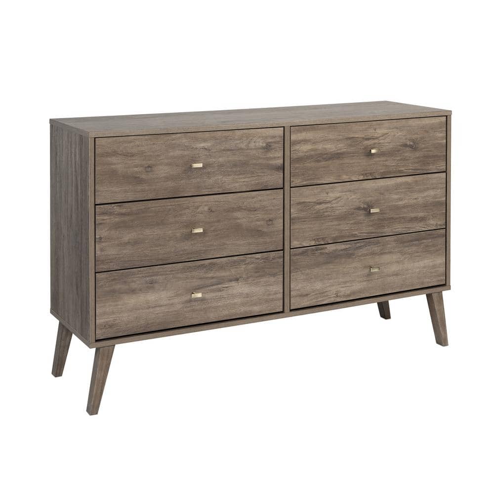 Mid-Century Modern Double Dresser in Drifted Gray with Extra Deep Drawers