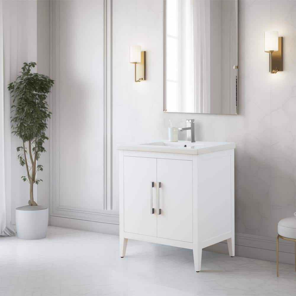 White 30" Single Bathroom Vanity Set with Brushed Nickel Hardware