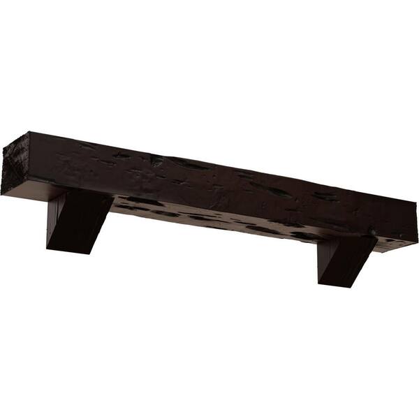 Ekena Millwork 8 in. x 10 in. x 6 ft. Pecky Cypress Faux Wood Fireplace Mantel Kit with Breckinridge Corbels, Premium Mahogany