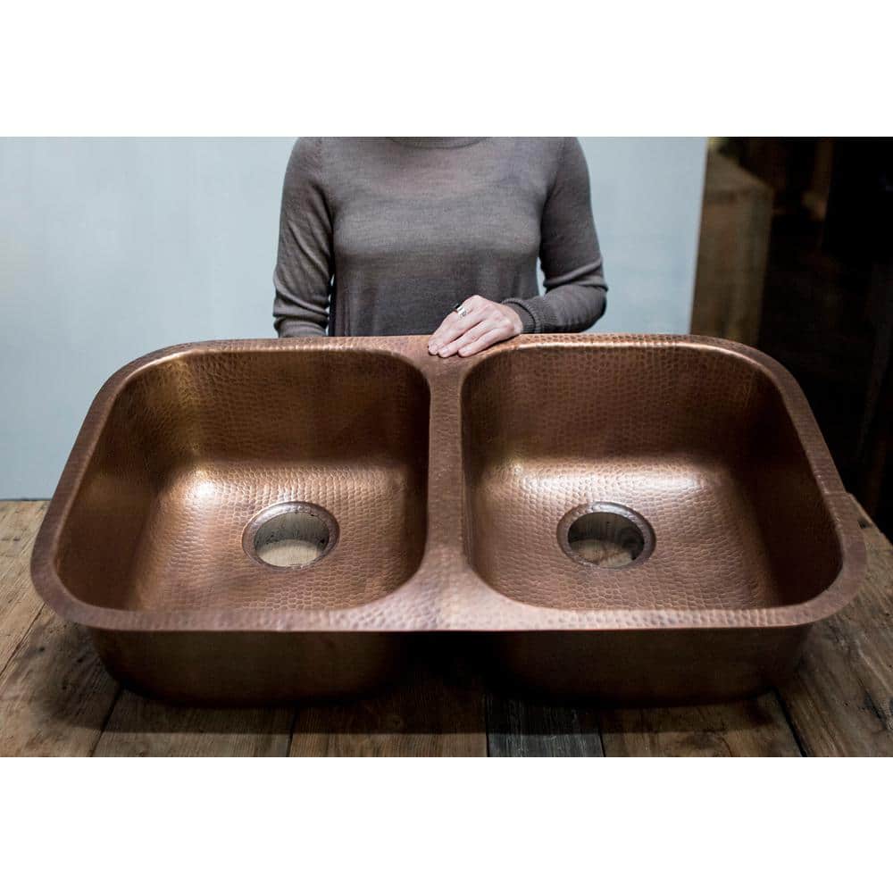 Handcrafted Copper Double Bowl Undermount Kitchen Sink
