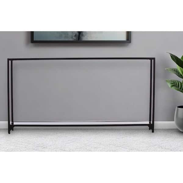 61.3 in. Black Rectangle Glass Console Table with Shelves