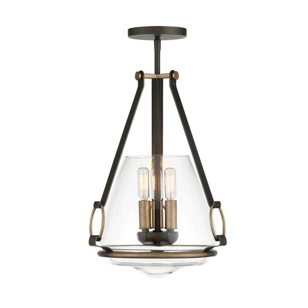 Minka Lavery Eden Valley 3 Light Smoked Iron And Aged Gold Pendant To Semi Flush With Clear Glass Shade 3903 107 The Home Depot