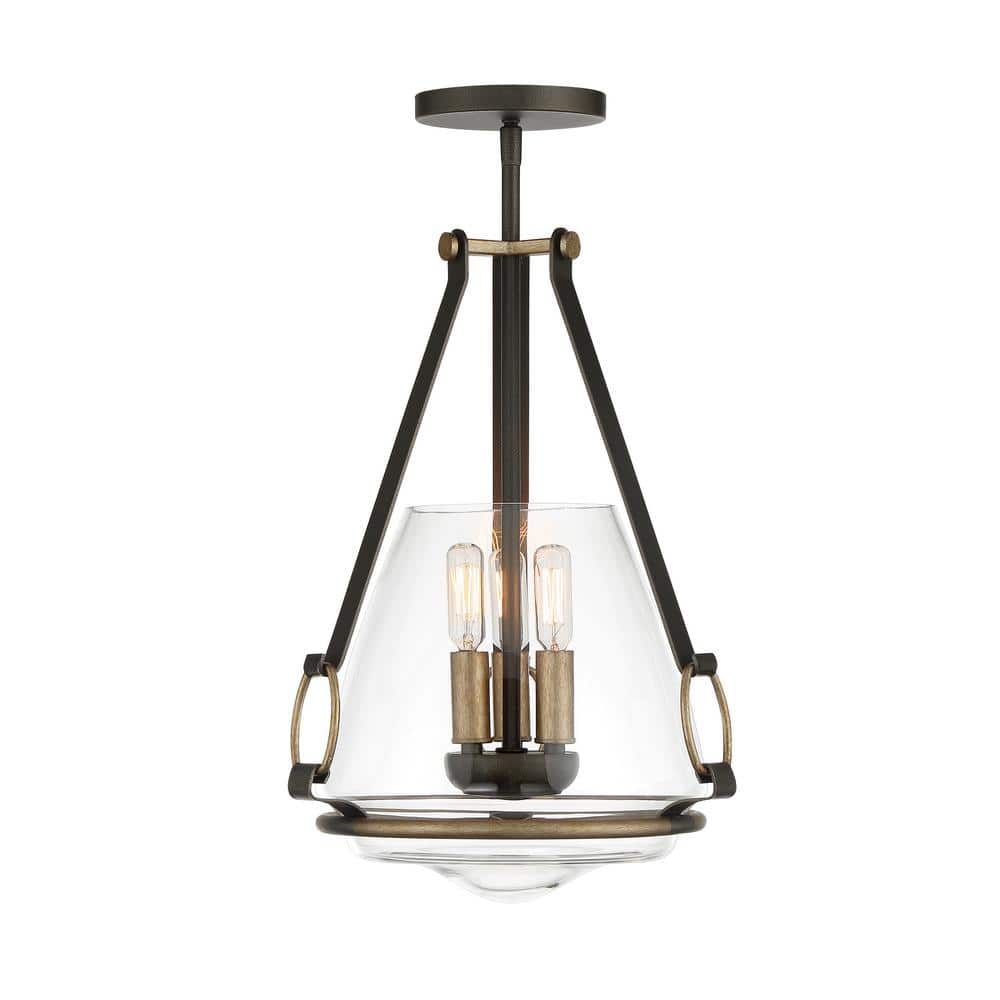 Eden Valley Modern Urn-Shaped 3-Light Pendant in Smoked Iron & Aged Gold