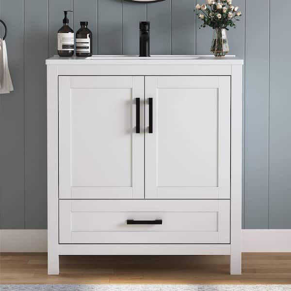 Vivi 31 in.W Single Sink White Freestanding Bath Vanity with White Engineered Solid Surface Top Unassembled