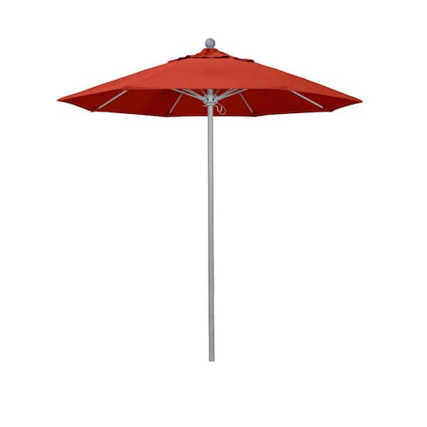 California Umbrella 7.5 ft. Gray Woodgrain Aluminum Commercial Market Patio Umbrella Fiber glass Ribs Push Lift in Red Pacifica Premium