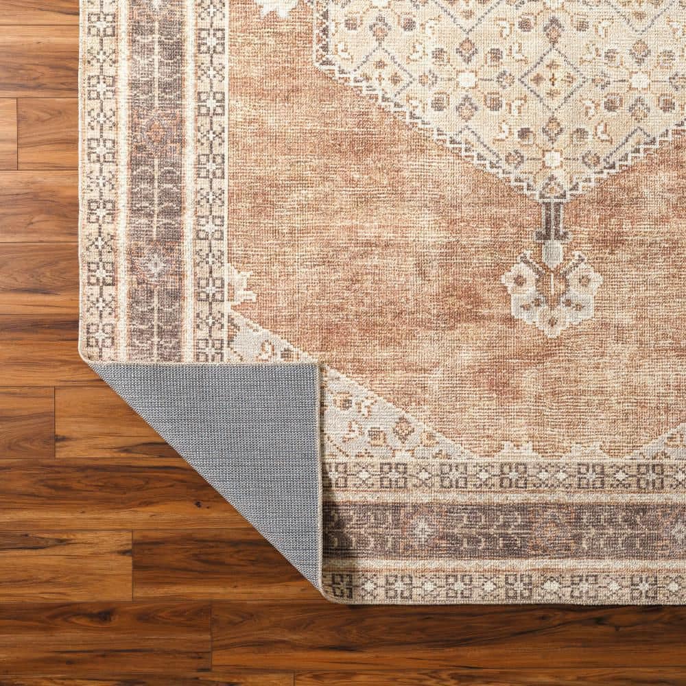 Lila Terracotta and Beige Medallion Polyester Area Rug 7'10" x 10'