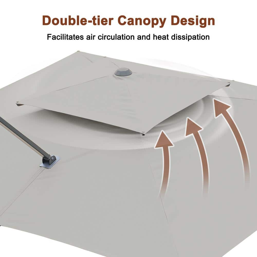 Gray Aluminum Cantilever Patio Umbrella with Rectangular Canopy