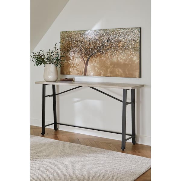 Signature DESIGN BY ASHLEY Karisslyn Casual White/Black Wood 72 in. Trestle Long Counter Dining Table Seats 3