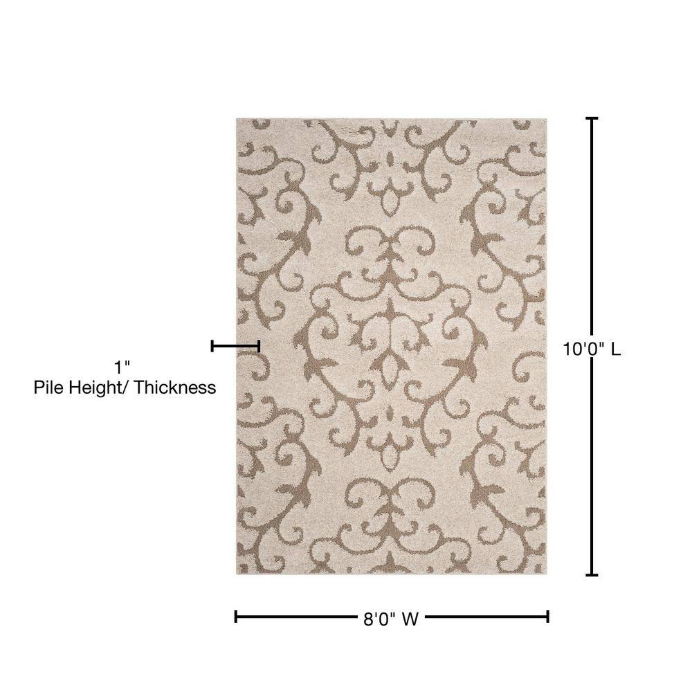 Elegant Cream Beige Floral Shag Area Rug, 8' x 10', Handmade & Reversible