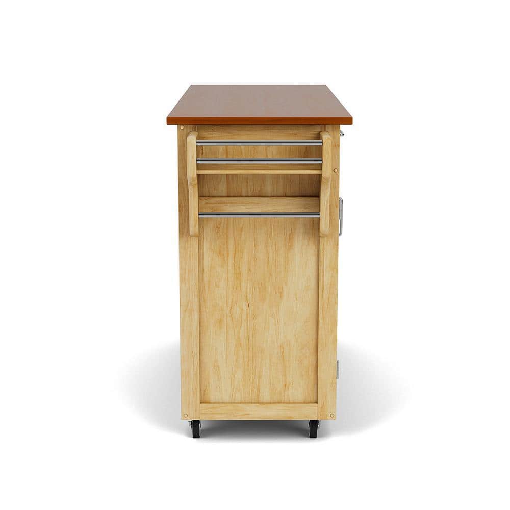 Natural Wood Kitchen Cart with Oak Top and Storage