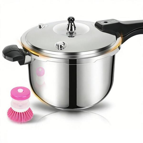 4.2 qt. Thickened Stainless Steel Pressure Cooker with Spring Valve Safeguard Devices, Compatible with Gas & Induction
