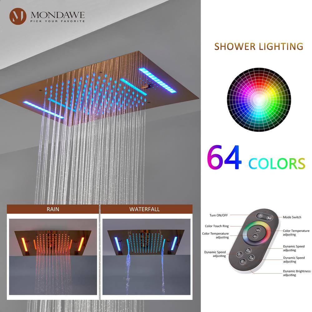 Luxury Gold Ceiling Mounted Dual Shower System with LED and Bluetooth Speaker