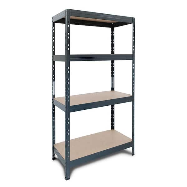 Basics Series 4-Tier Powder-Coated Steel Storage Shelving Unit, Dark Gray, HDF Racks (29.5 in. W x 71 in. H x 14 in. D)