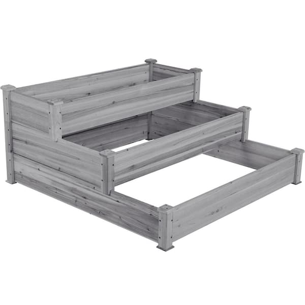 Yaheetech 22 in. H x 47.2 in. W x 47.2 in. L 3 Tier Raised Garden Bed Fir Wood Planter Gray