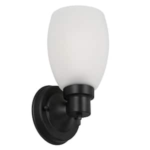 Lydia 1-Light Matte Black Indoor Dimmable Wall Sconce with Frosted Glass and Twist On/Off Switch