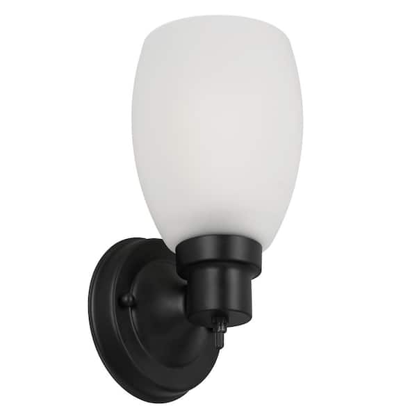 Design House Lydia 1-Light Matte Black Indoor Dimmable Wall Sconce with Frosted Glass and Twist On/Off Switch